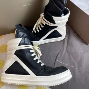 Rick Owens Black and White High-Top Sneakers